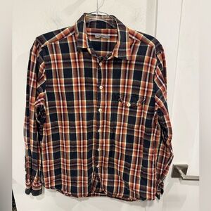 Classic Men's Plaid Button-Down Shirt - Navy and Red